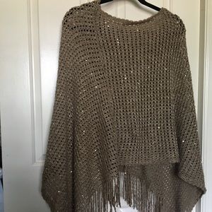 Beige Sequined Crochet Shawl